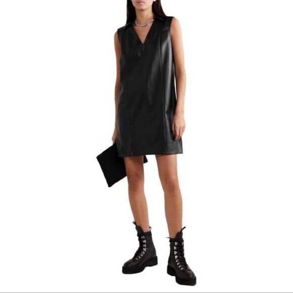 Alexander Wang.T stretchy collared coated Mini Dress in Black size small - Picture 1 of 8